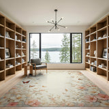 Beige and Neutral Vintage Floral Butterflies Beige Area Rug