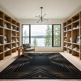 Black Gold Art Deco Geometric Frame Rug