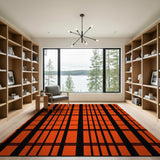 Bold Orange Black Grid Checkered Area Rug