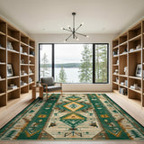 Teal Green Southwestern Diamond Pattern Rug