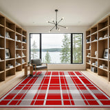 Red Classic Red White Plaid Area Rug