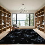 Blue Butterfly Daisy Line Art Area Rug