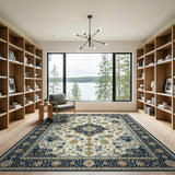 Blue and Teal Navy Persian Floral Medallion Area Rug