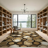 Modern Brown Tan Hexagon Geometric Area Rug