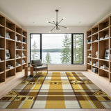 Brown Tan Plaid Rustic Farmhouse Rug with Houses