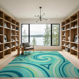 Geometric Modern Blue and Teal Swirl Geometric Area Rug