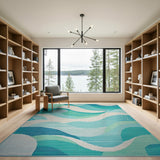 Coastal Waves Blue Teal Area Rug