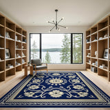 Traditional Persian Blue and Teal Navy Blue Traditional Persian Floral Area Rug