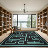 Geometric Modern Teal Maze Labyrinth Geometric Area Rug