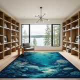 Blue Teal Underwater Coral Fish Area Rug