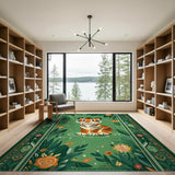 Cute Tiger Cub Jungle Greens Area Rug