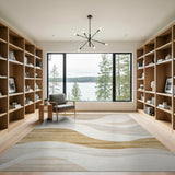 Beige and Neutral Abstract Wavy Beige Neutral Area Rug