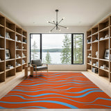 Vibrant Orange Blue Wave Area Rug