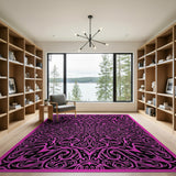 Pink Mandala Floral Area Rug with Black Intricate Vines