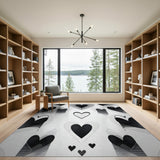 Black White Abstract Hearts Area Rug
