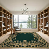 Emerald Green Ornate Gold Border Area Rug
