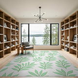 Green Mint Green Leaf Pattern Area Rug