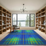 Vibrant Blue Teal Grid Geometric Area Rug