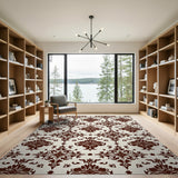 Elegant Cream Damask Floral Area Rug