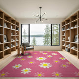 Whimsical Pink Daisy Area Rug