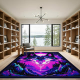 Multi-color and Patterns Neon Cosmic Wolf Galaxy Area Rug