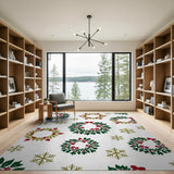 Festive Holly Wreath Snowflake Area Rug
