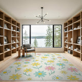Whimsical Multi-Color Daisy Floral Rug