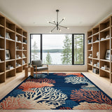 Navy Coral Reef Coastal Area Rug