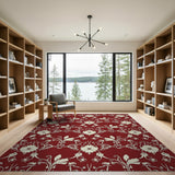 Red Floral Damask Area Rug