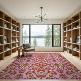 Vibrant Pink Persian Peacock Motif Area Rug