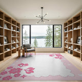 Cute Pink Cherry Blossom Hearts Border Rug