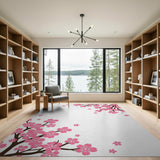 Floral Vintage Pink Pink Cherry Blossom Branch Area Rug