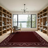 Ornate Floral Border Maroon Area Rug