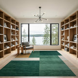 ODIKA Modern Abstract Geometric Washable Area Rug - Emerald Green and Ochre