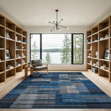 Distressed Navy Blue Patchwork Area Rug
