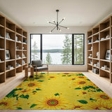Floral Vintage Sunflower Meadow Yellow Area Rug