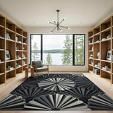 Black White Layered Fan Geometric Area Rug