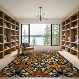 Ornate Gold Cross Star Area Rug