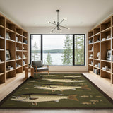 Swimming Trout Green Woven Area Rug