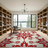 Red Snowflake Geometric Red Area Rug