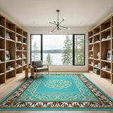 Teal Traditional Persian Medallion Rug