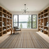 Brown and Tan Brown Tan Plaid Checkered Farmhouse Rug