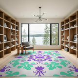 Teal Purple Floral Leaf Swirl Area Rug