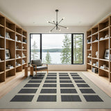 Modern Black Grid Beige Area Rug