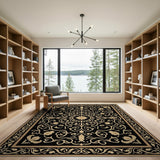 Elegant Black Gold Floral Persian Area Rug