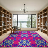 Vibrant Pink Blue Floral Medallion Area Rug