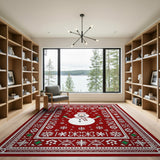Festive Snowman Red Persian Area Rug