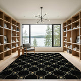 Washable Black & Gold Honeycomb Bee Area Rug