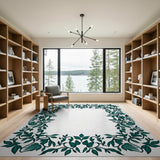 Elegant Green Vine Leaf Border Rug