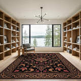 Ornate Black Persian Medallion Rug with Gold Florals